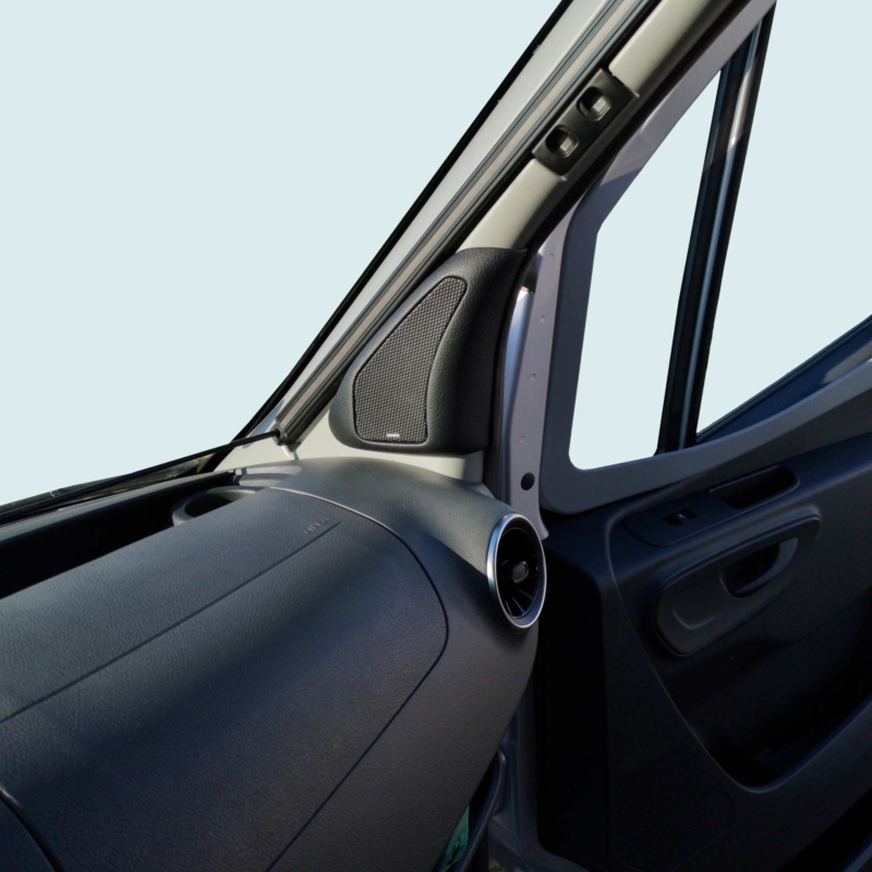 Sprinter vehicles with cover flaps without blackout blind Mid-tweeter module in A-pillar trim